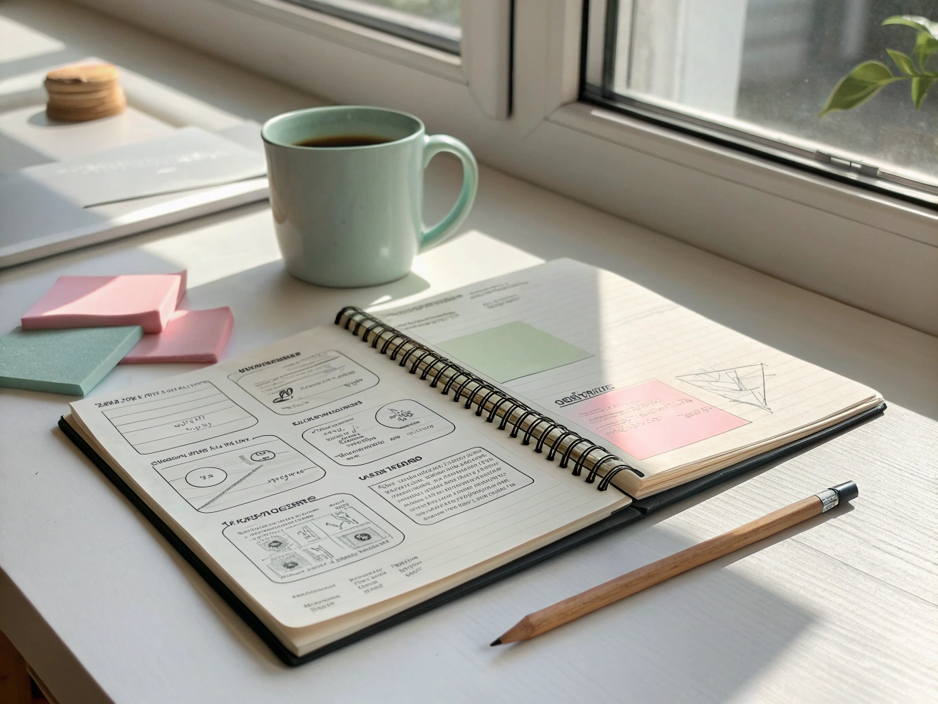Notebook with creative sketches and brand notes