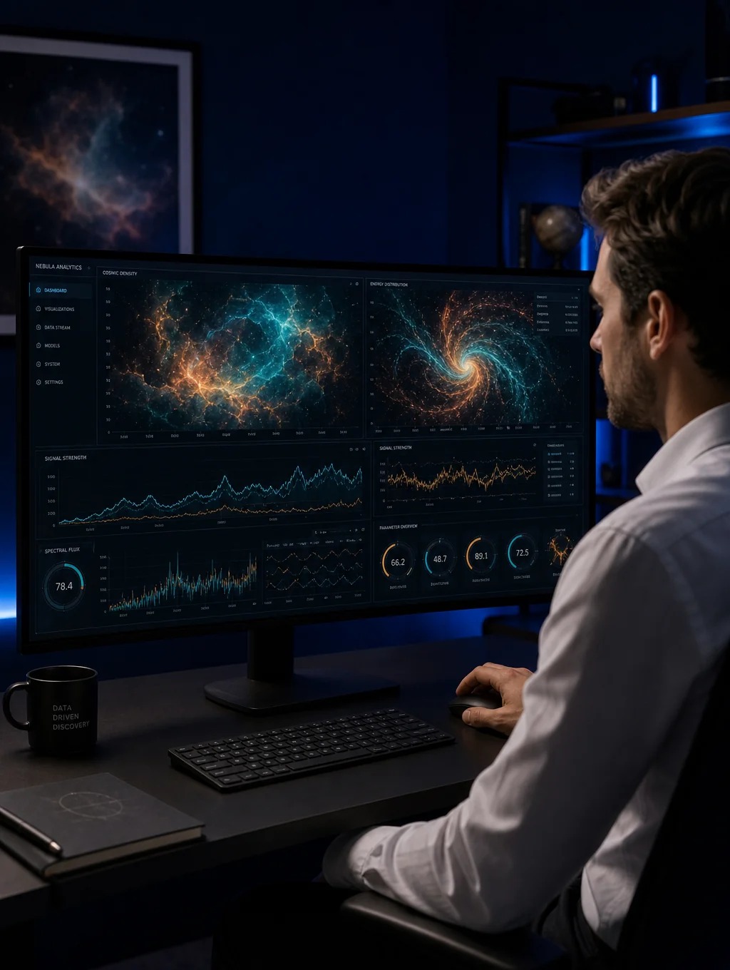 Sarah, impact analyst, analyzing data trends on a high-resolution monitor